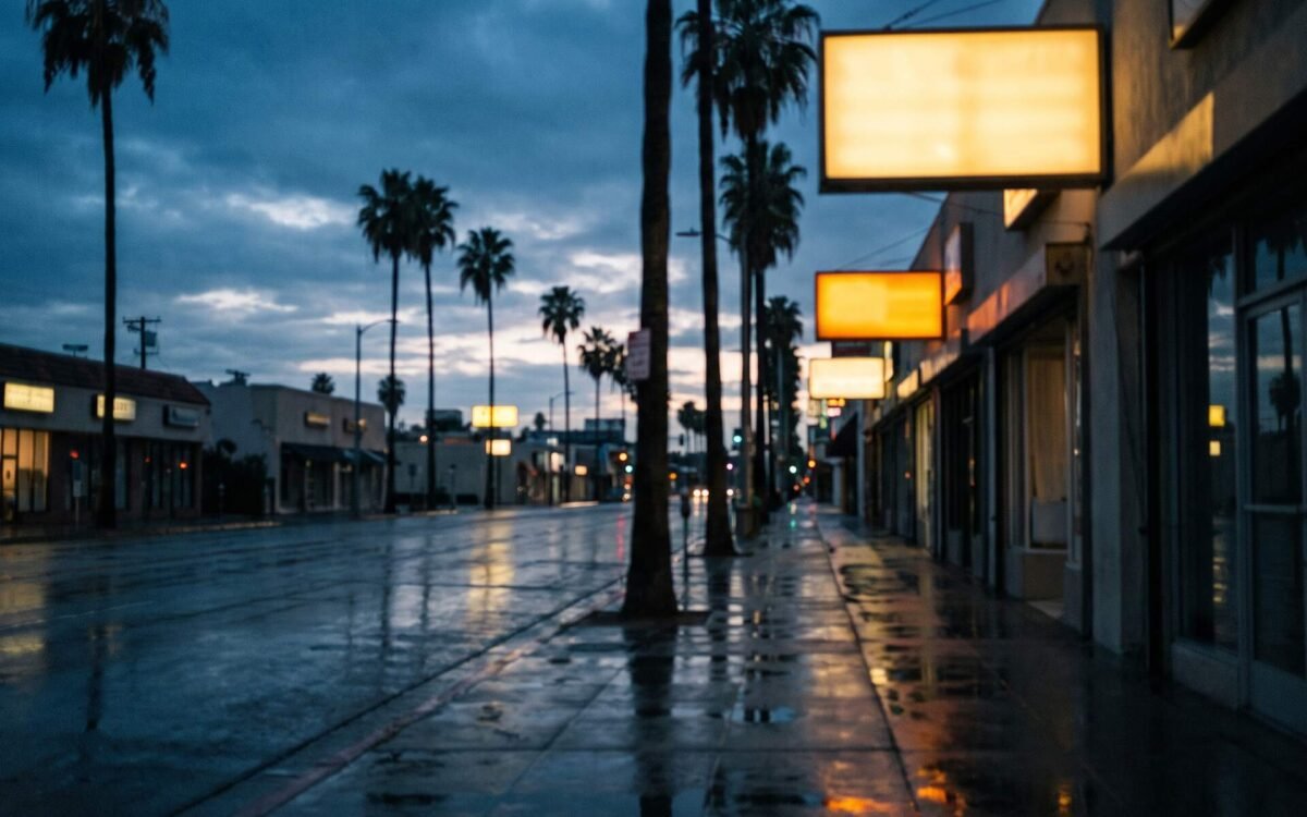 Los Angeles commercial street at dusk