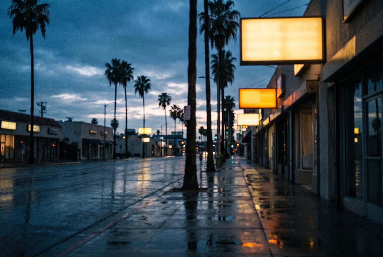 Los Angeles commercial street at dusk